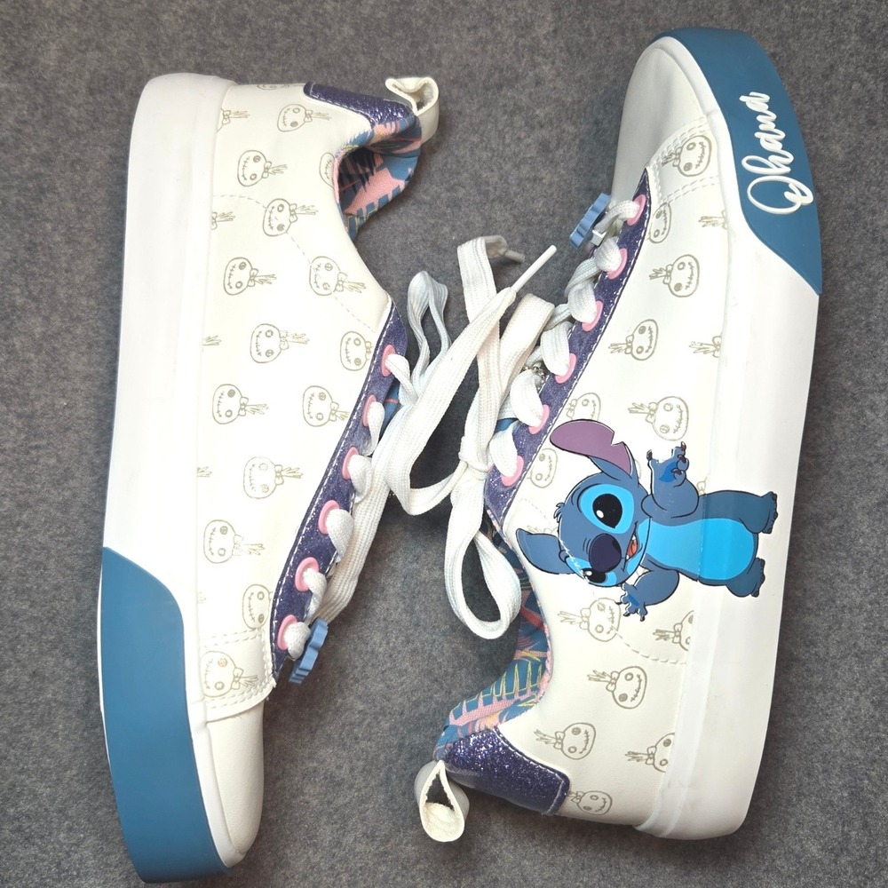 Disney Lilo & Stitch Ground Up Ohana Sneakers White Purple Glitter Scrump Size 6